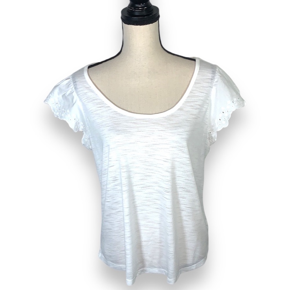 LC Lauren Conrad White Short Sleeve Knit Top Size Large NWT Cotton Sleeve